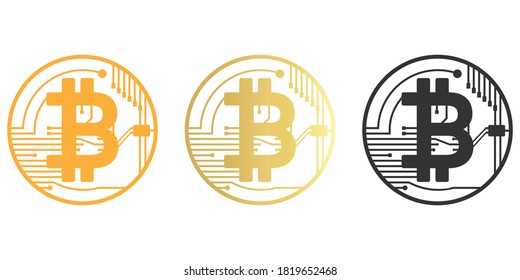 Conjunto de logotipo de Bitcoin, ilustración de Crytocurrency.