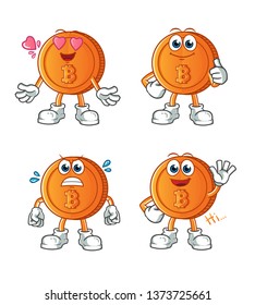 Set Of Bitcoin Mascot Vector Cartoon Art Illustration