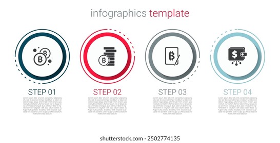 Set Bitcoin, , Mining bitcoin from tablet and Cryptocurrency wallet. Business infographic template. Vector