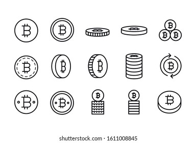 Set of bitcoin related vector line icons. Premium linear symbols pack. Vector illustration isolated on a white background. Web symbols for web sites and mobile app. Trendy design. 