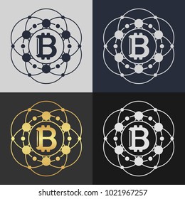 Set of bitcoin symbol templates. Cryptocurrency badge.