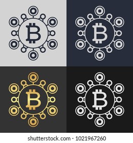 Set of bitcoin symbol templates. Cryptocurrency badge.