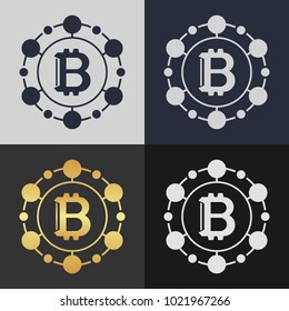 Set of bitcoin symbol templates. Cryptocurrency badge.
