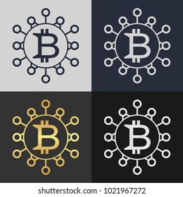 Set of bitcoin symbol templates. Cryptocurrency badge.