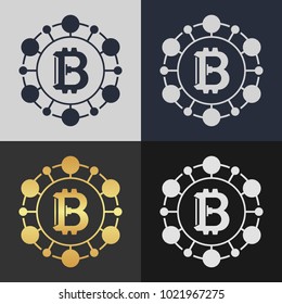 Set of bitcoin symbol templates. Cryptocurrency badge.