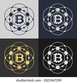 Set of bitcoin symbol templates. Cryptocurrency badge.