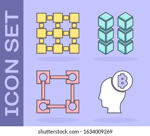 Set Bitcoin think, Blockchain technology, Blockchain technology and Blockchain technology icon. Vector