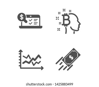 Set of Bitcoin think, Diagram chart and Online accounting icons. Fast payment sign. Cryptocurrency head, Presentation graph, Web audit. Finance transfer.  Classic design bitcoin think icon. Vector