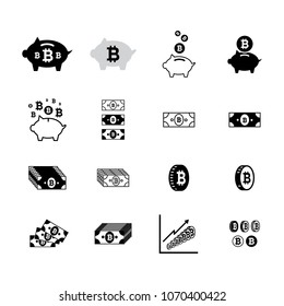 Set of bitcoin vector icons. Cryptocurrency symbols collection