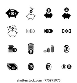 Set of bitcoin vector icons. Cryptocurrency symbols collection