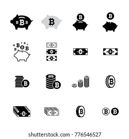 Set of bitcoin vector icons. Cryptocurrency symbols collection