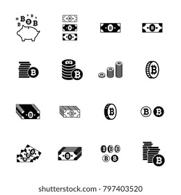 Set of bitcoin vector icons. Cryptocurrency symbols collection
