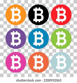 Set of Bitcoin web coin, internet electronic crypto design symbol, digital pay vector illustration .