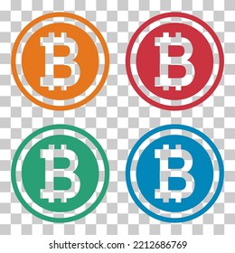 Set of Bitcoin web coin, internet electronic crypto design symbol, digital pay vector illustration .