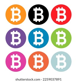 Set of Bitcoin web coin, internet electronic crypto design symbol, digital pay vector illustration .