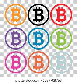Set of Bitcoin web coin, internet electronic crypto design symbol, digital pay vector illustration .