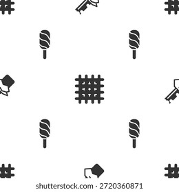 Set Bitten chocolate bar, Cracker biscuit and Ice cream on seamless pattern. Vector