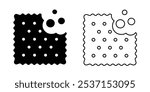 Set of bitten cracker icons with crumbs. Sweet or salty biscuit cookies in square shapes. Popular crunchy snacks isolated on white background. Vector graphic illustration.