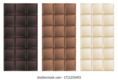 Set of bitter chocolate, milk chocolate, dark chocolate. EPS 10.