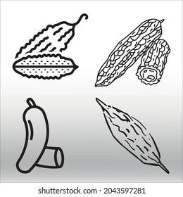 Set Of Bitter Gourd Icon, Line Isolated Or Logo Isolated Sign Symbol Vector, Outline And Stroke Style Collection Of High-quality Vector Illustration,