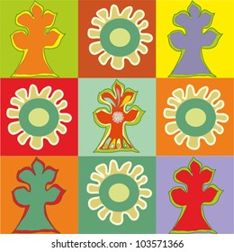 Set of Bizarre Color Trees and Flowers in Blocks, Vector Version