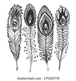set of bizarre feather with eyes