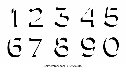 set of black 3d numbers isolated on white background