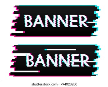 Set of black abstract banners in Glitch Style.Modern and Trendy Silhouette