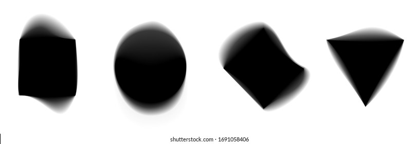 Set of black abstract blurred gradient geometric forms isolated on white background. Vector design elements. Collection dynamic shapes. Template for branding banner, cover, banner, poster, card.