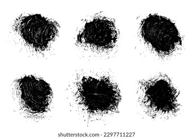 Conjunto de trazos de pincel abstractos negros. Mancha de tinta aislada sobre fondo blanco. Elementos de diseño de textura de color gris. Ilustración vectorial, eps 10.