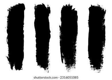 Set of black abstract brush strokes. Ink stain isolated on white background. Grainy textured design elements. Vector illustration, eps 10.