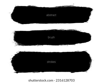 Set of black abstract brush strokes. Ink stain isolated on white background. Grainy textured design elements. Vector illustration, eps 10.