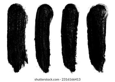 Set of black abstract brush strokes. Ink stain isolated on white background. Grainy textured design elements. Vector illustration, eps 10.