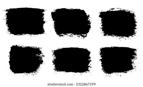 Set of black abstract brush strokes. Ink stain isolated on white background. Grainy textured design elements. Vector illustration, eps 10.