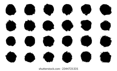 Set of black abstract brush strokes. Ink stain isolated on white background. Grainy textured design elements. Vector illustration, eps 10.