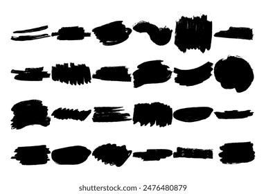 Conjunto de pinceladas abstractas negras en diferentes Formas y tamaños contrastados contra un fondo blanco. Adecuado para tareas de diseño creativo o como telón de fondo para actividades de letras imaginativas