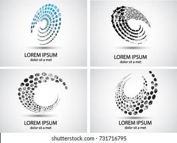 Set of Black Abstract Circle Frame Halftone Dots Logo Design Elements for medical treatment, cosmetic. Circle Border Icon halftone square dot vector elements. Halftone circle emblem vector.