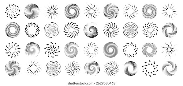 Conjunto de Elementos de espiral punteados abstractos negros