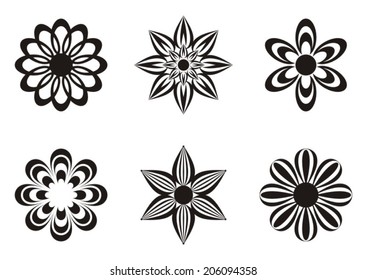 Set of black abstract flower icons design elements