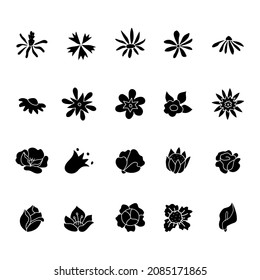 Satz abstrakter schwarzer Blumen. Einfache Vektorgrafik von Silhouetten.
