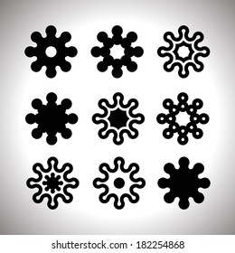 Set of black abstract flowers from small rounds