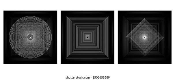 Set of black abstract futuristic background with white lines shapes