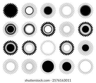 Set of Black Abstract Geometric Flowers. Vector Illustration