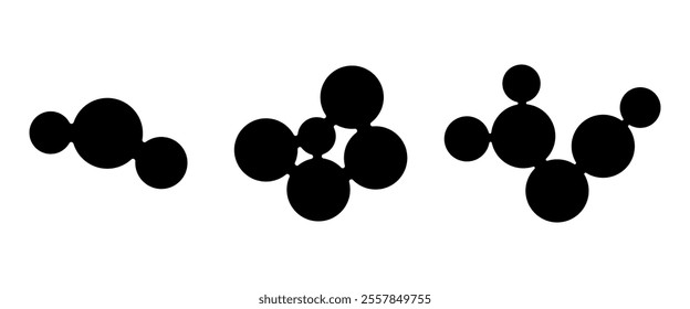 Set of black abstract geometric shape metaballs. Connected figures of liquid molecules. Morph vector design element for banner, collage, logo.