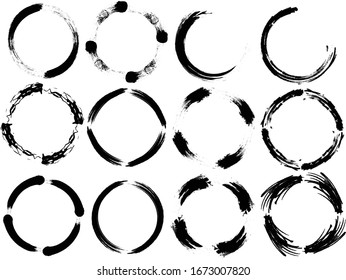 Satz abstrakter schwarzer Grunge-Kreise. Rahmen für Drucke, Web- und Template-Design-Elemente für Logo, Tätowierung, Web- und Stoffmuster