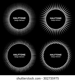 Set of Black Abstract Halftone Circle Frame Logo, vector illustration 