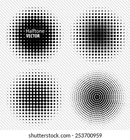 Set of Black Abstract Halftone Circles Logo, vector illustration