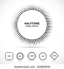 Set of Black Abstract Halftone Shapes, vector illustration 