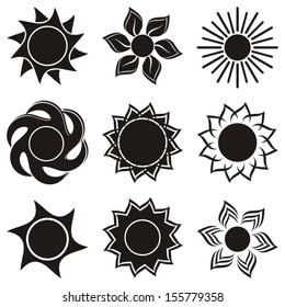 Set of black abstract icons of sun - vector illustration