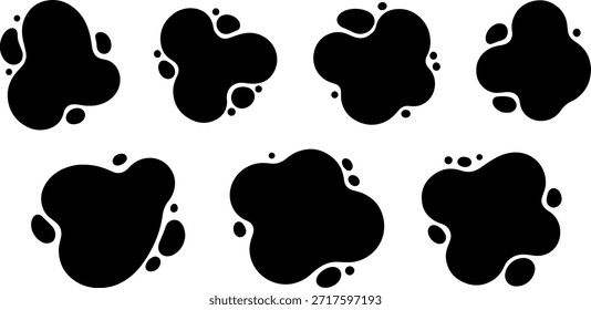 conjunto de formas líquidas abstratas pretas e silhuetas de bolha de fluido orgânico isoladas sobre fundo branco